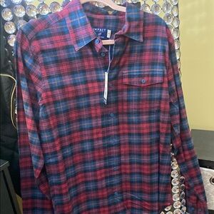 Pact Men's Red and Blue Plaid Shirt